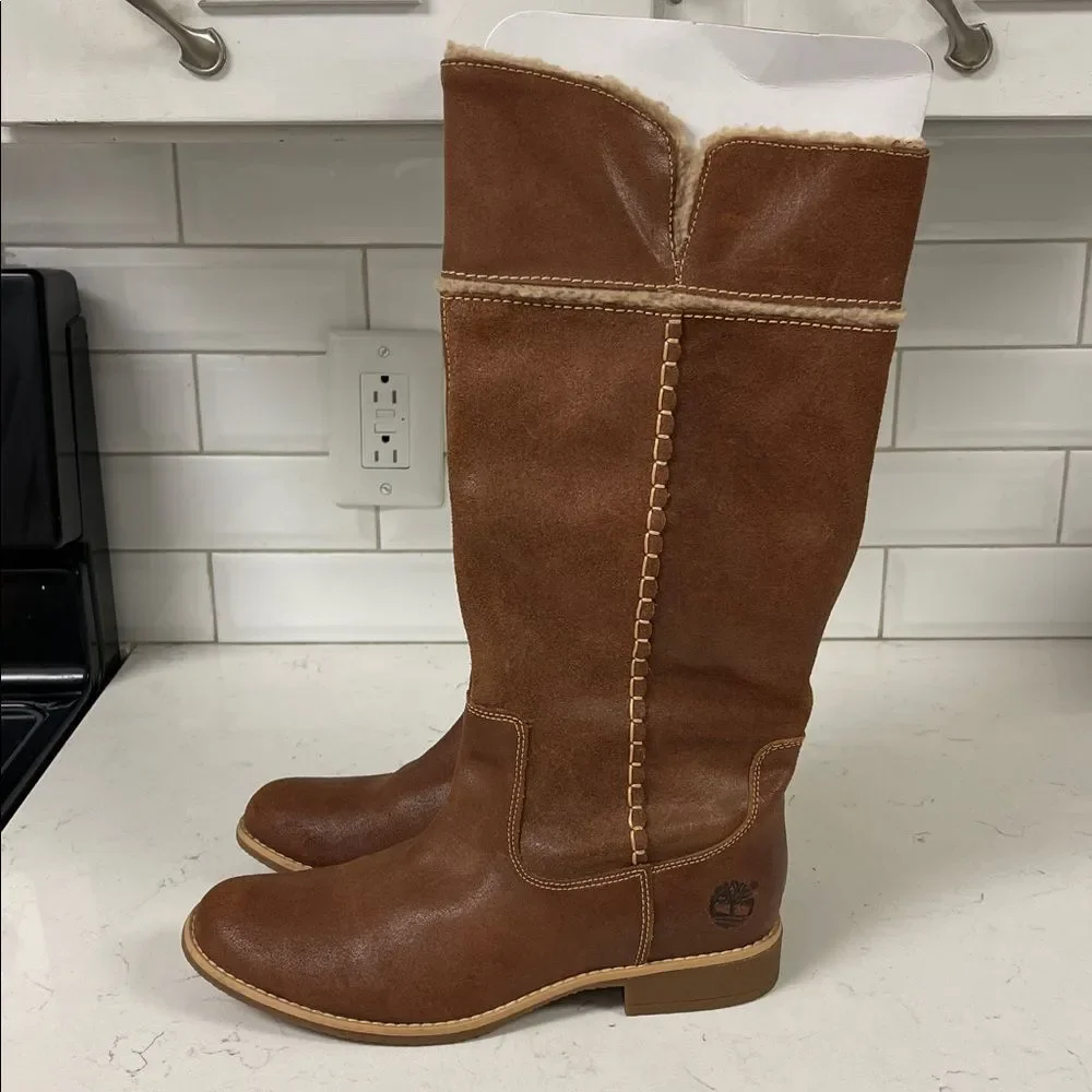 Timberland Shoreham 25669 Brown Leather Pull On Fold Down Boots Women’s 8.5